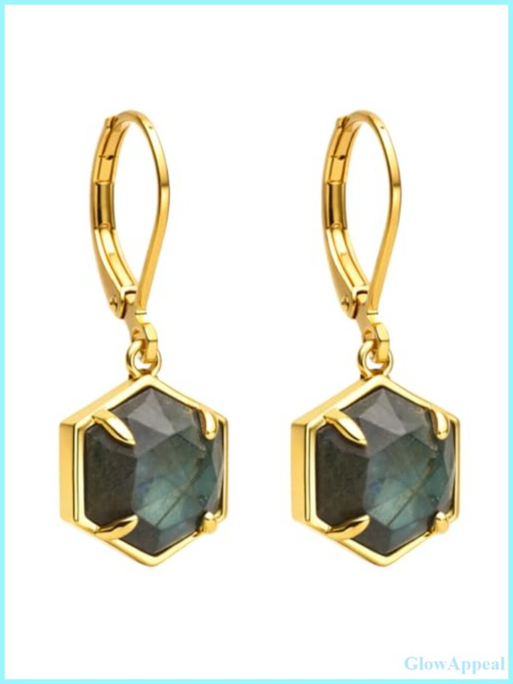 Gemstone Hexagon Leverback Earrings Gold Plated Drop Dangle